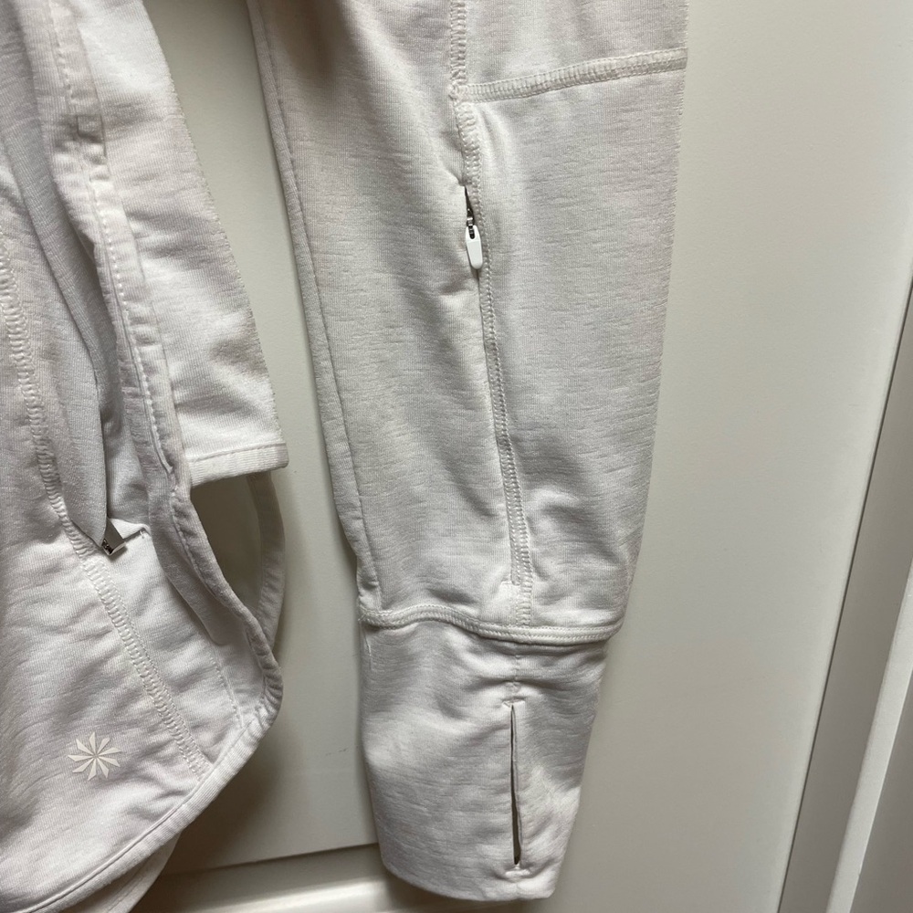 Athleta Large White Performance Knit Hoodie Large Pockets Thumb Holes - Picture 5 of 7